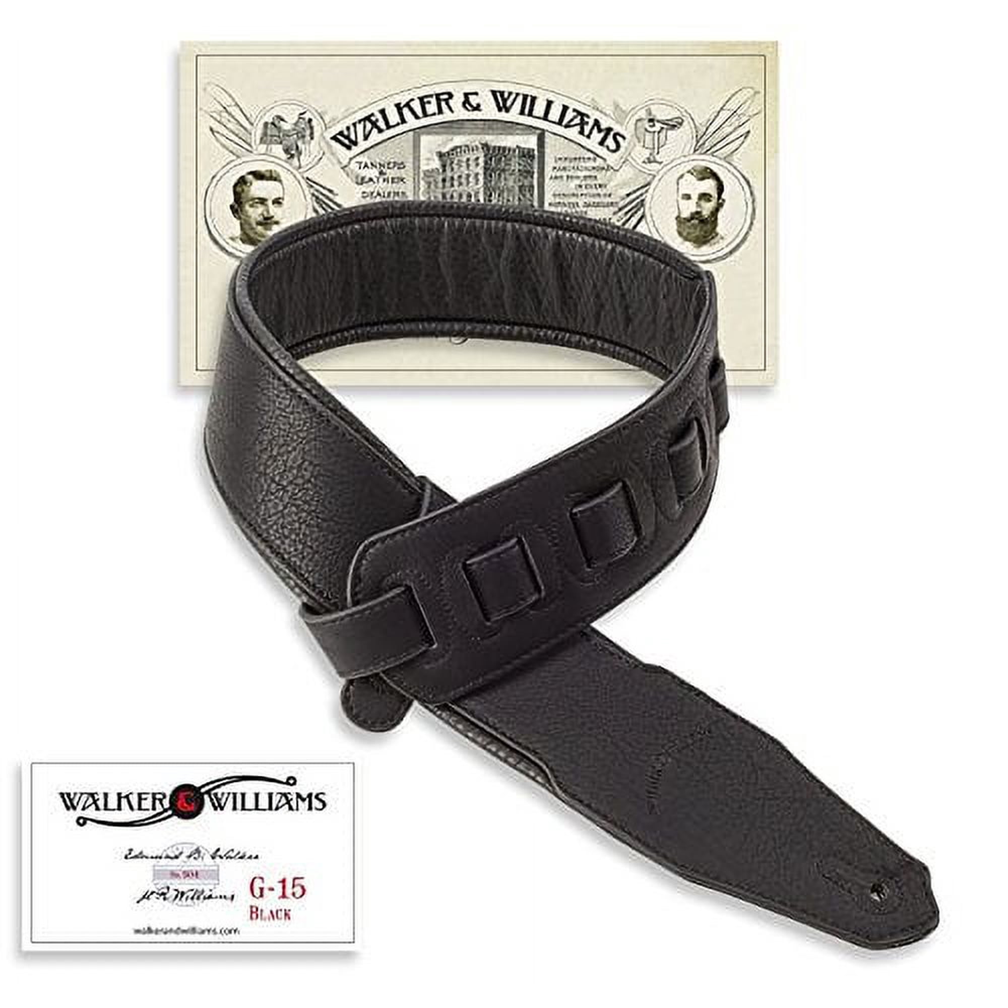 Walker & Williams G-15 Black Leather Natural Texture Guitar Strap with Thick Padding
