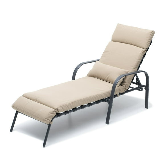 Crestlive Products Adjustable Metal Outdoor Chaise Lounge Chair in Tan