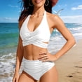 thumbnail image 4 of Gamivast Swimsuits for Women Bikini Sets Push up Halter Cross Front Padded Bra Ruched High Waisted Bottom High Waisted Bikini Beach Tummy Control Swimwear Vacation Swimwear, 4 of 7