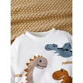 thumbnail image 4 of Infant Baby Boys Clothes 6 Months Boys Outfits 9 Months Boys Long Sleeve Dinosaur Print Top Jeans Pants 2PCS Boys Fall Winter Clothing Set White, 4 of 7