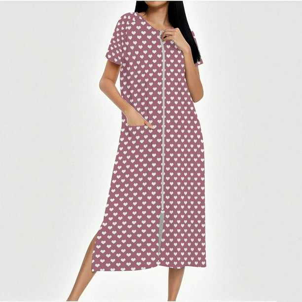 Camisón largo con cremallera para mujer, bata de punto, largo completo, color degradado, con bolsillos