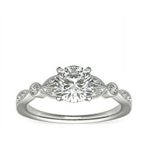 0.70 Carat Excellent Round Cut Natural Diamond Beautiful Solitaire with Accents Bridal Ring for Bride Solid 18K White Gold Size 5