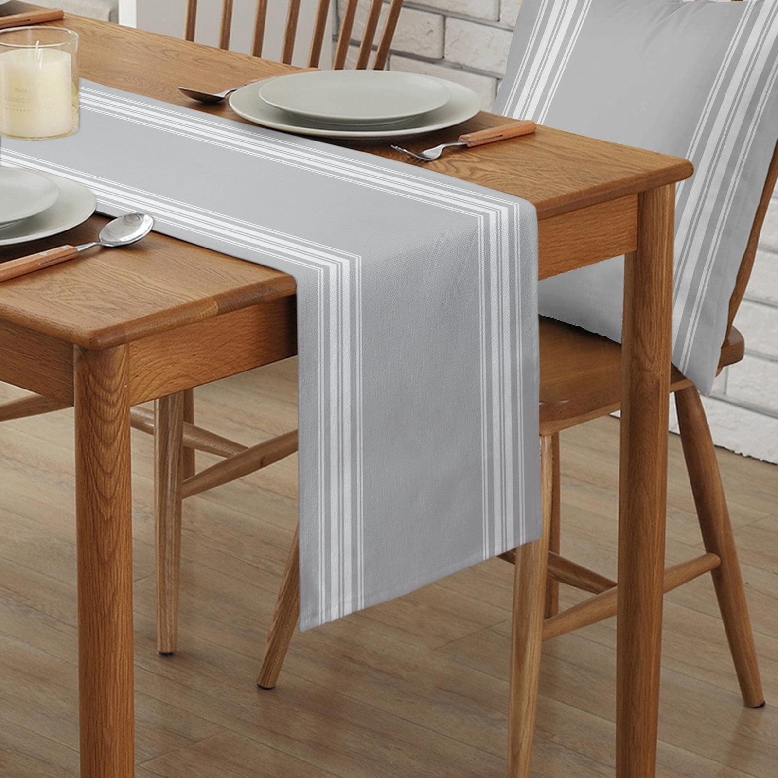 Ldtrchee Grey Striped Table Runner 108 Inches, Luxurious White Stripes Modern Abstract Art Bed Runner Dresser Scarves Tabletop for Indoor Outdoor Parties/Ceremony/Banquet, 13"x 108"