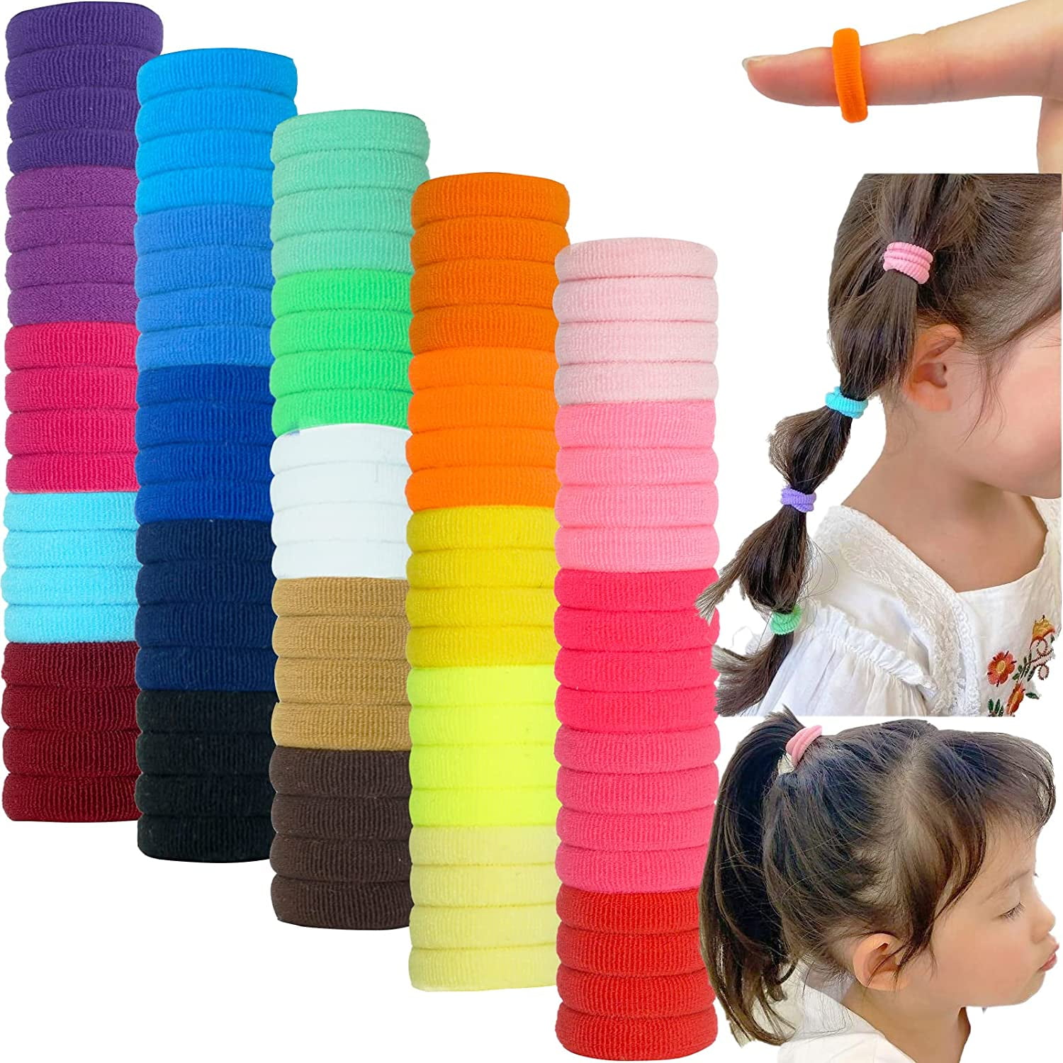 100Pcs No Damage Hair Ties,25 ColorsPonytail Holders Elastic Hair Ties