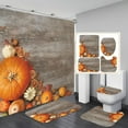 thumbnail image 2 of 4 Pcs Thanksgiving Shower Curtain with Non-Slip Rugs, Toilet Lid Cover and Bath Mat, Fall Pumpkin Shower Curtain with Hooks, Autumn Maple Leaves Shower Curtains for Bathroom, 2 of 6