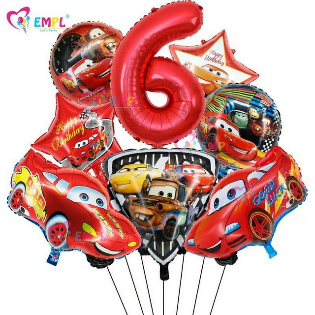 8 Pcs Lightning McQueen Foil Balloons Set Digit 1-9 Years Old Baby Shower Kids Racing Cars Themed Birthday Party Decorations