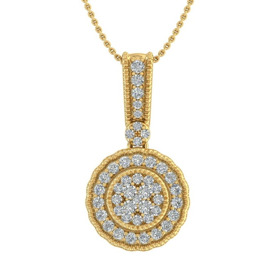 1/3 Carat Diamond Cluster Pendant Necklace in 14K Yellow Gold (Silver Chain Included) (I1-I2 Clarity)