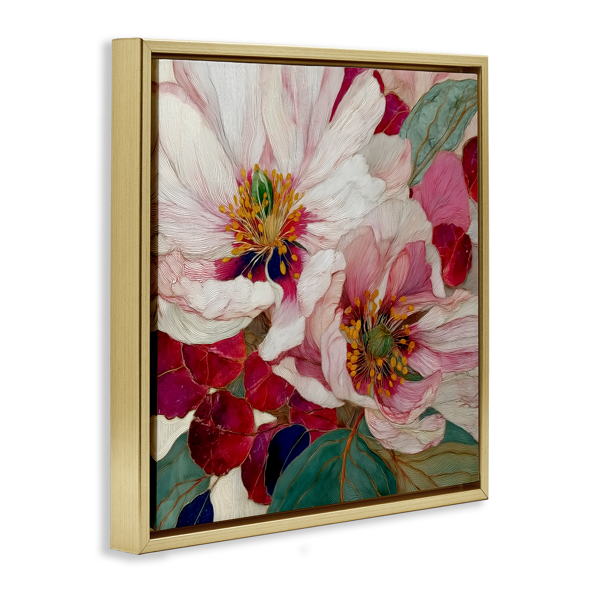 Cimarron Flowers Ornate Details Gold Framed Floater Canvas Wall Art, design by Annabelle Hall