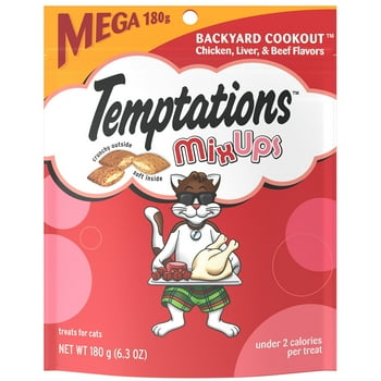 TEMPTATIONS MIXUPS Crunchy and Soft Cat Treats Backyard Cookout Flavor, 6.3 oz. Pouch