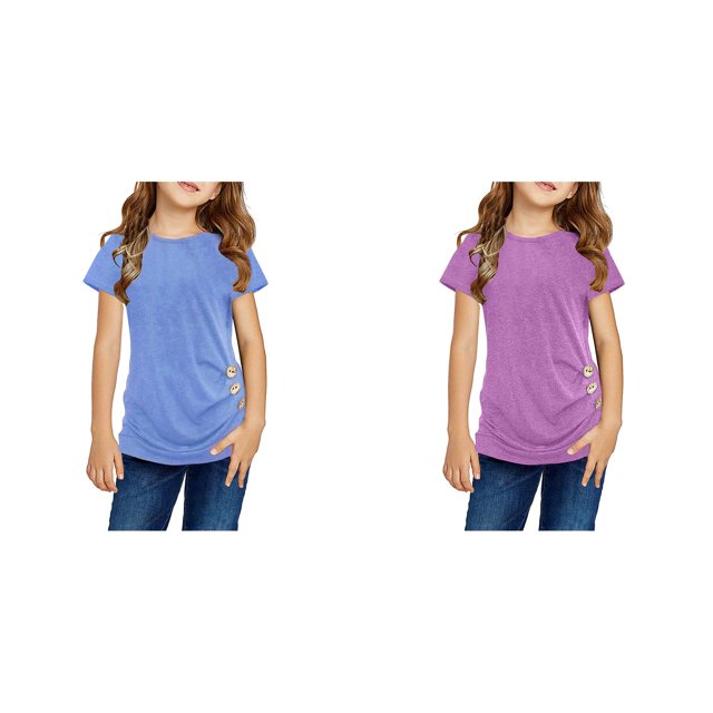 2 Pack(Blue 1PCS & Purple 1PCS) Multipack Plus Size Clothes Knot Tunic Button Short Sleeve Tshirt Casual Tops Front Blouse Tee Tops