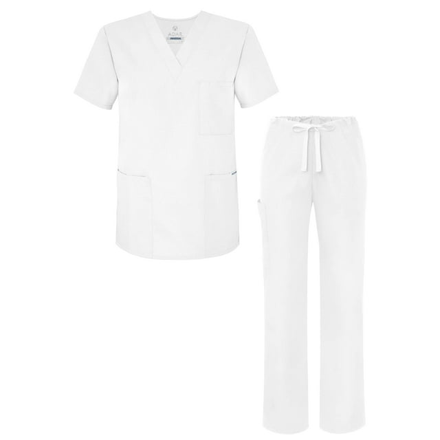 Adar Universal Unisex Scrub Set - Unisex V-Neck Scrub Top & Tapered Drawstring Scrub Pants