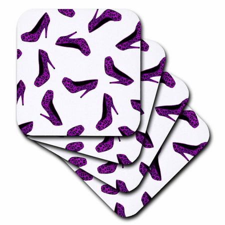 

High Heel Shoes Print Purple Cheetah set of 8 Coasters - Soft cst-57151-2