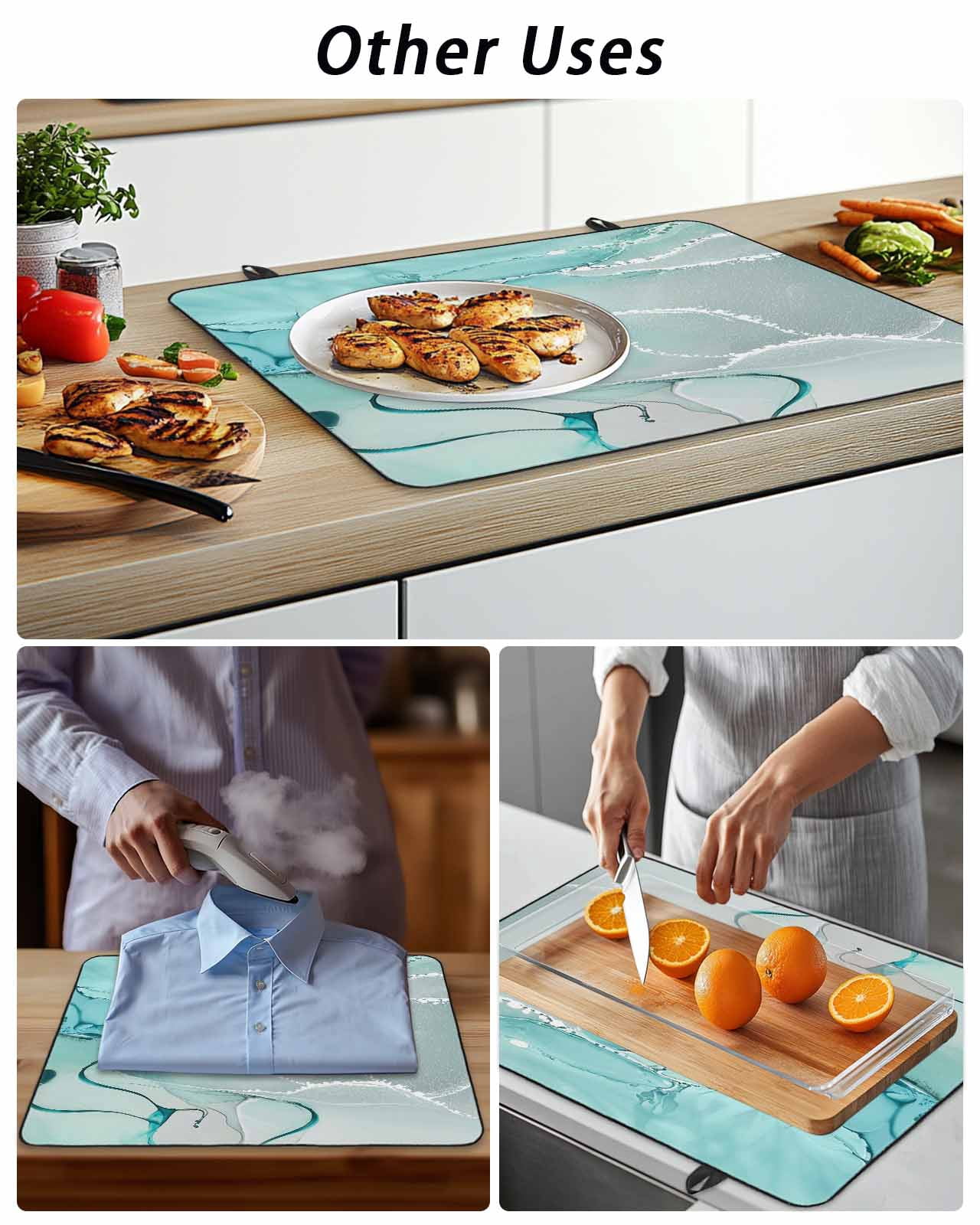 Stove Top Covers for Electric Stove, Aqua Marble Glass Stovetop Cover Protector, Modern Abstract Gradient Water Fluid Art Induction Cooktop Protector Oven Mat for Kitchen Countertop 28.5"x20.5"