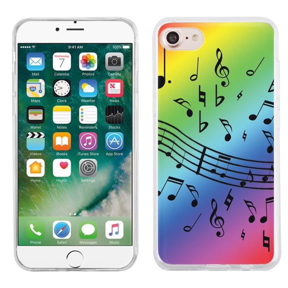 Slim-Fit case for Apple iPhone 8, OneToughShield ® TPU Gel Protector Phone Case - Music Notes / Rainbow