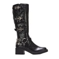 thumbnail image 3 of XY London Womens Cobra Square Toe Mid Block Heel Biker Boots, 3 of 5