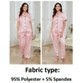 thumbnail image 4 of Womens Silk Satin Pajamas Set 2pcs Short Sleeve Button Down Pajama Set Womens Satin Sleepwear Set with Long Pant Womens Soft Loungewear Set, S-XXL, 4 of 11
