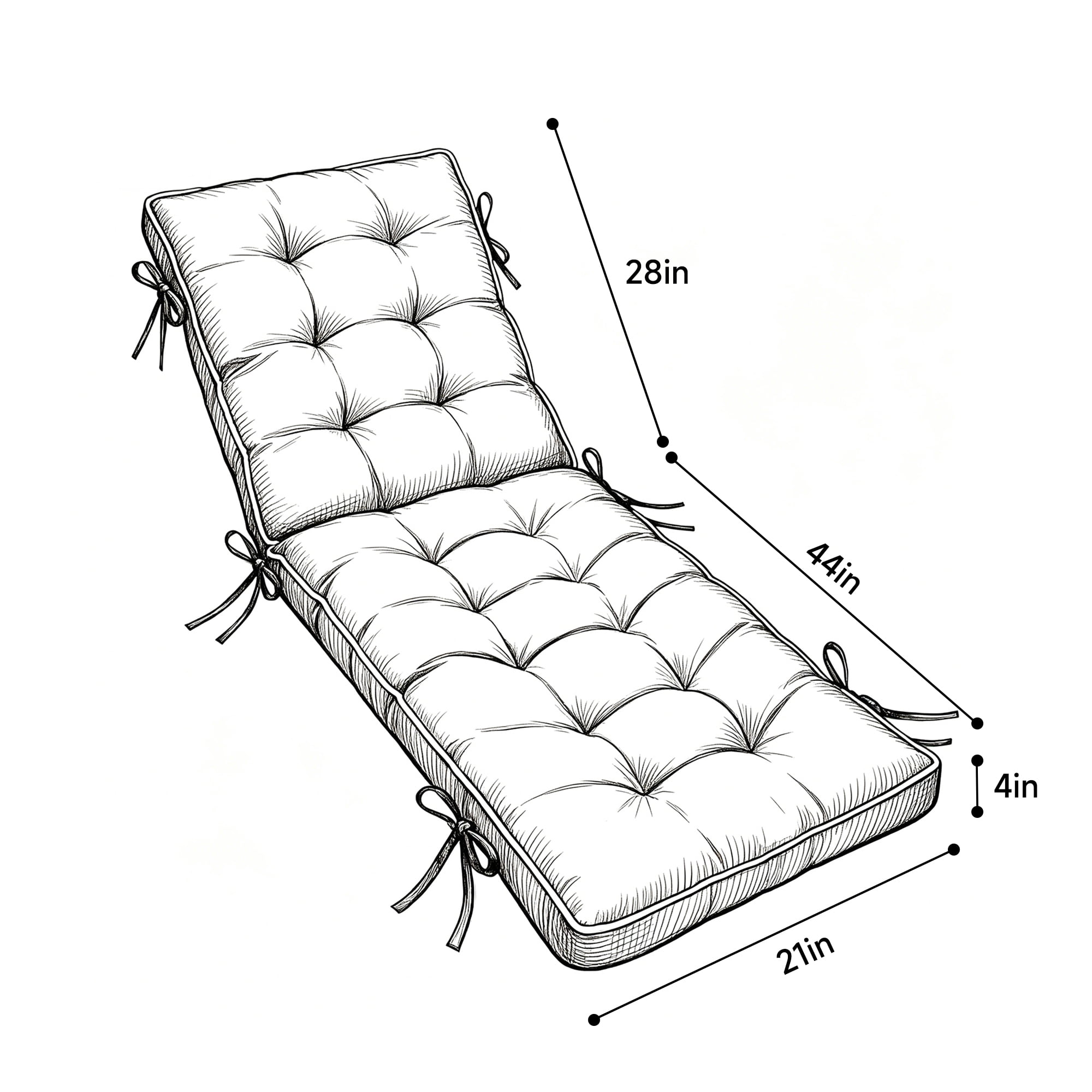 2 Pack 72x21 Inch Outdoor Folding Chaise Lounge Cushion, Quick Dry Shredded Foam Sun Lounger Pad with Non-Slip Backing & 6 Fastening Straps for Patio, Deck and Poolside Recliners