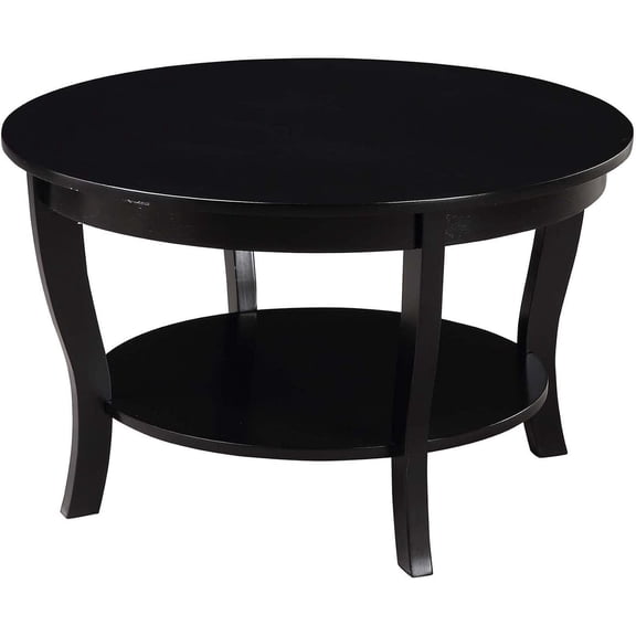 Heritage Round Coffee Table with Storage Shelf, Wooden Accent Table for Living Room, Home Decor Center Table