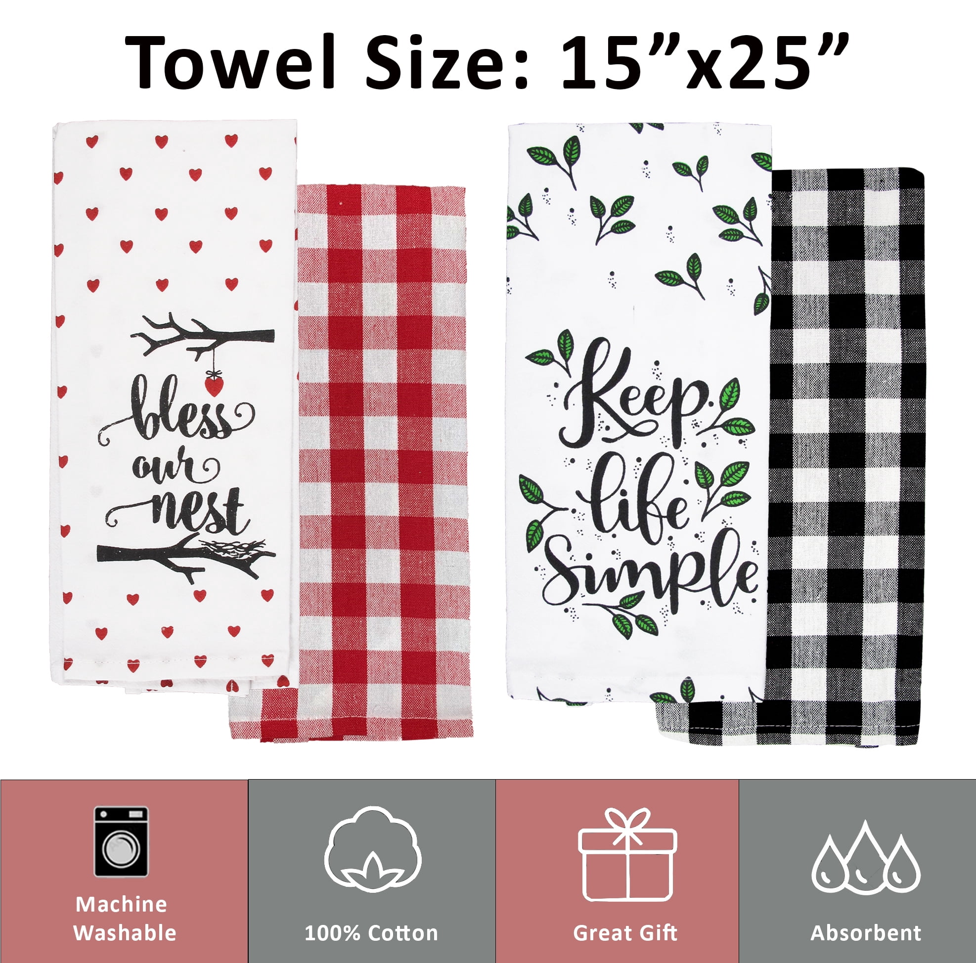 Decorative Buffalo Plaid Kitchen Towels Set of 8 Cute Flour Sack Dish Towels 100% Cotton Home Use