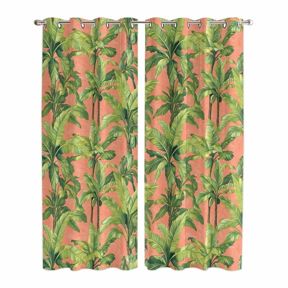 Palm Tree Tropical Kitchen Curtains 96 Inch Length, Pink Summer Green Botanical Grommet Top Bedroom Living Room Curtains, Light Filtering Cafe Curtain Drapes 2 Panels Set 104''x96''