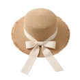 thumbnail image 2 of Helii Women Flat Top Straw Wide Brim Sun Hat Boater with Ribbon Bow and Long Streamers, Frayed Edge Floppy Beach Hat Linen Like Woven Breathable Foldable Panama Fedora Cap B,One Size, 2 of 4