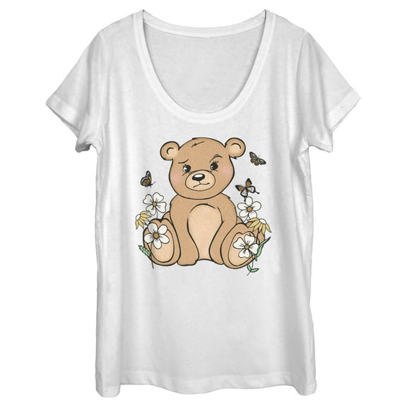 Women's Lost Gods Adorable Teddy  Scoop Neck White 2X Large