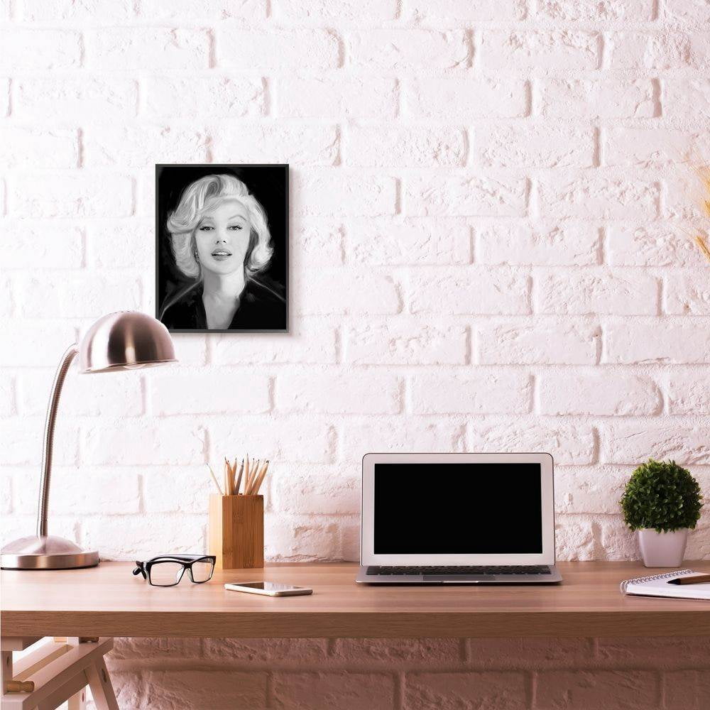 Stupell Industries Marilyn Portrait Vintage Hollywood Movie Star Classic Illustration Framed Wall Art by Jadei Graphics