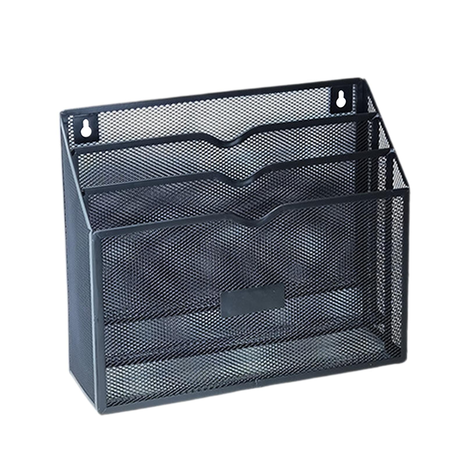 CUTICATE Wire Mesh File Storage Basket Desktop Organizer Easy to Install Wall Mount Basket Hanging Holder for Living Room Bills Emails Black