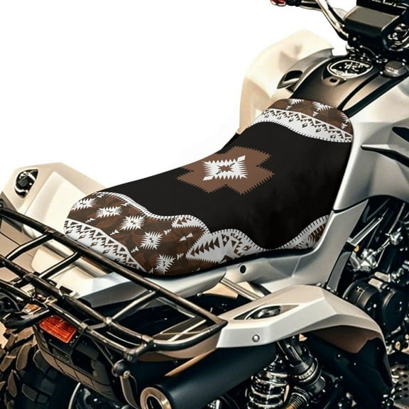 Renewold Waterproof ATV Seat Cover 25.2x10 Inch, Universal Four Wheeler Seat Cover Stretch Fit for Honda/Yamaha/Polaris, Elastic Edge Mud/Snow Protector, Southwest American Tribal Black Brown