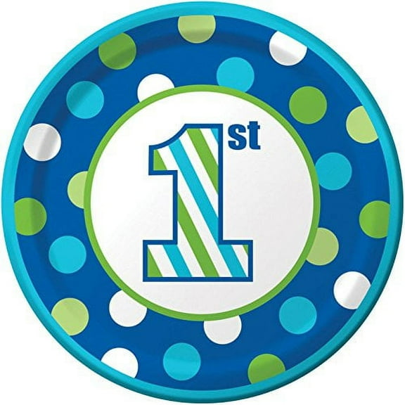 1st Birthday 'Sweet Stripes Boy' Large Paper Plates (8ct)