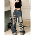 thumbnail image 2 of Pantalones vaqueros de pierna ancha para mujer, Jeans de Estilo Vintage americano, Y2k, Grunge, holgados, rectos, Hip Hop, rasgados con agujeros, Verano, 2 of 4