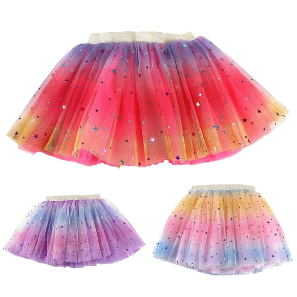 Pandaie 3-10Y Tutu Skirts Little Girl Sequin Gradient Ballet Tulle Skirts Toddler Kids Layered Birthday Holiday Party Dance Dress Pink 6Y(3-6 Years)