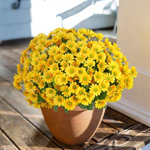 AcerichFad Artificial Flowers Outdoors, 6 Bundles Fake Daisy Cemetery Flowers Faux Plants for Outdoor Indoor Front Door Porch Patio Home Decor, Yellow
