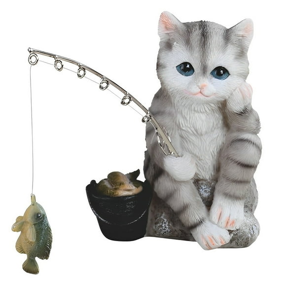 FC Design 5"H Grey Tabby Fishing Figurine Statue Sculpture Ornament Decoration Home/Room Decor and Unique Gift Ideas for Housewarming, Holidays and Birthdays