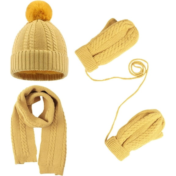 Kids Winter Hat Scarf Mittens Set Toddler Knitted Beanie Girls Fleece Children Neck Warmer Boys Warm Gloves 2-7 Years