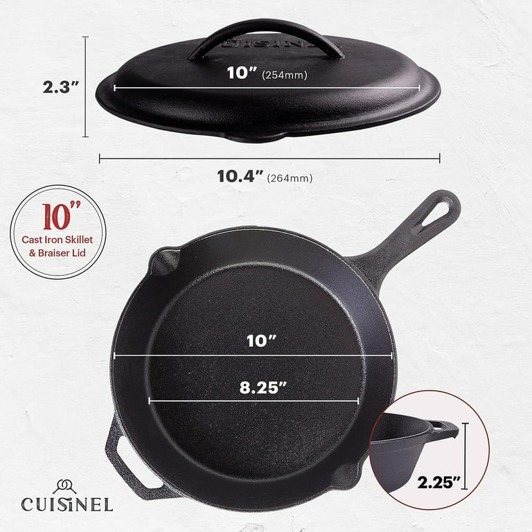 Cast Iron Skillet with Lid - 10-inch Pre-Seasoned Covered Frying Pan Set +  Silicone Handle and Lid Holders + Scraper/Cleaner - Indoor/Outdoor, Oven,  Stovetop, BBQ, Camping Fire, Grill Safe Cookware 