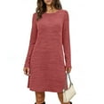 thumbnail image 4 of Muscularfit Fall Dress Waist Loose Dresses Long Sleeve Crew Neck Midi Fashion Dress Trendy, 4 of 6