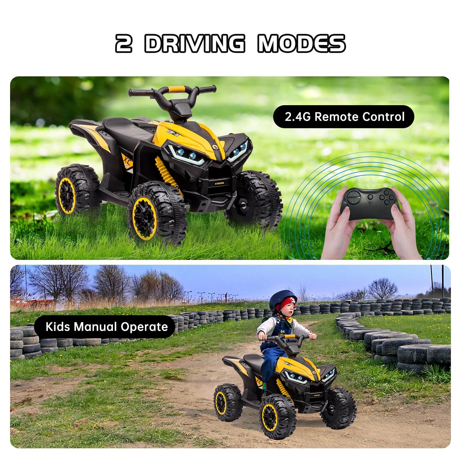 Accreate Battery Powered 12V Kids Electric ATV, Dual Motor 4-Wheeler with Parent Remote, Music Dashboard, 1.9–3.1 MPH, 7AH, Shock Absorber, Front Lights, for Children Ages 3–8, 40–60 Min Run Time