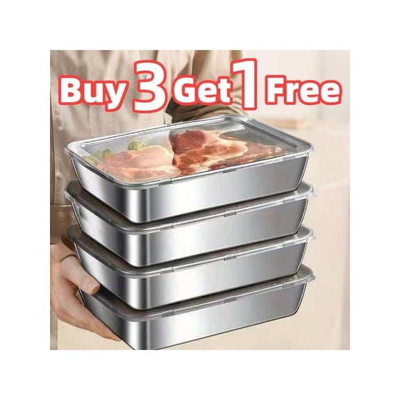 Buy Three Get One Free Stainless Steel Food Storage Containers With Free Lids, Moisture-Proof Storage Containers For Dry Goods, Picnic Food Packaging, Supplementary Food Preparation Storage.