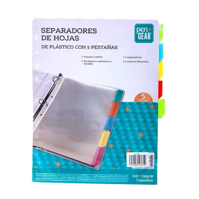 Separadores de hojas Pen + Gear tamaño carta, Protectores plásticos con pestaña, 5 separadores
