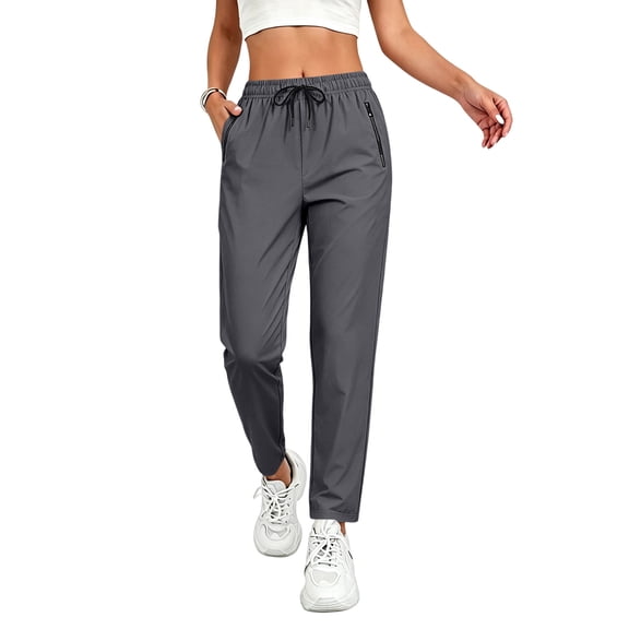 JULMCOMO Pants for Women Drawstring Elastic Waist Lightweight Joggers Running Athletic Workout Pants With Zipper Pockets Gray XL