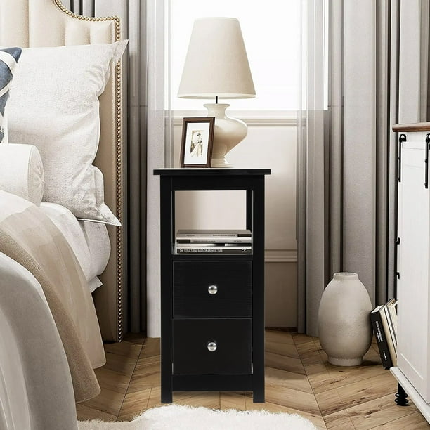 Sesslife 2Drawer End Table, Storage Side Table for Living Room Bedroom, Modern Sofa Table with