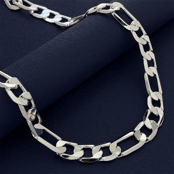 Figaro Necklace for Men and Womens Silver Plated 12MM Chain Necklace-20 inch(50cm) Length
