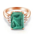 thumbnail image 2 of Gem Stone King 18K Rose Gold Plated Silver Green Malachite Ring for Women (10.30 Cttw, Gemstone Birthstone, Emerald Cut 14X10MM, Available in Size 5, 6, 7, 8, 9), 2 of 5