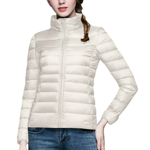 Chaquetas y abrigos casuales de manga larga sin capucha para mujer, chaqueta acolchada de manga larga con cuello alto y cremallera, abrigo de invierno con bolsillos para mujer