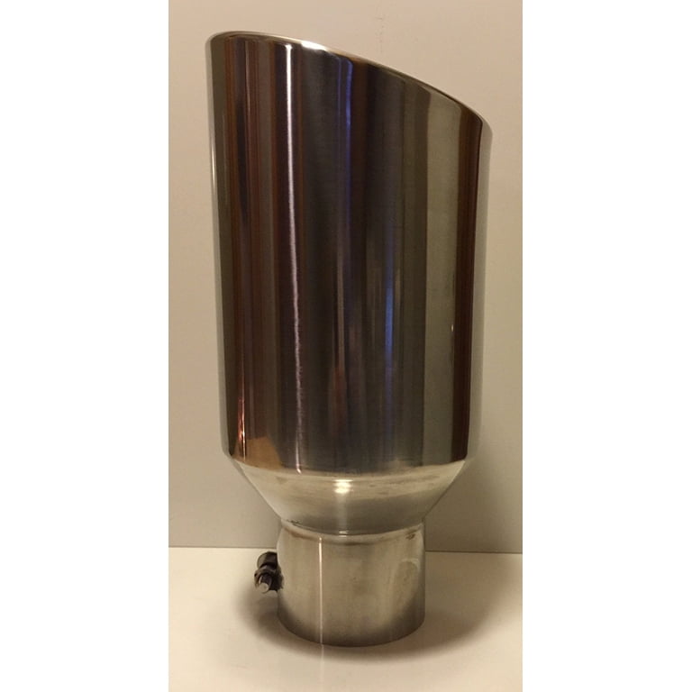 Polished Stainless Tip 15 Stainless Steel Exhaust Tip - 5 Inlet, 7 Outlet, Rolled Edge For Diesel Trucks 15 Inch Long Exhaust Tip