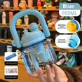thumbnail image 1 of Taza de agua de plástico portátil de gran capacidad para niños, botella con pajita para estudiantes, asa de transporte, red especial de verano, taza para el vientre grande, 1 of 5