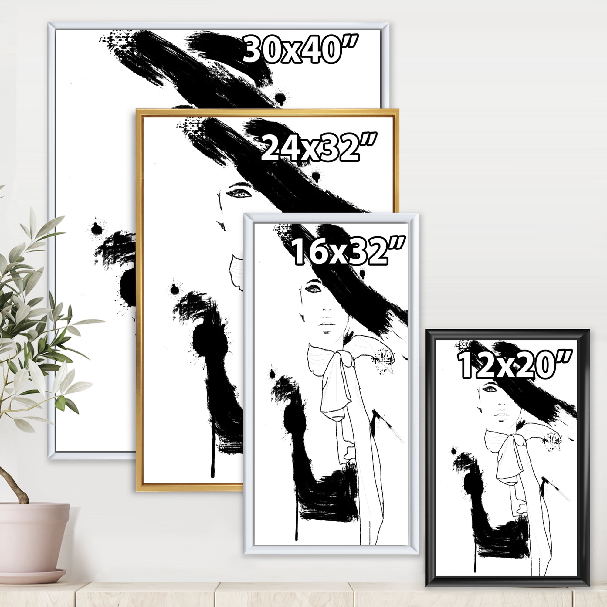 Designart 'Beautiful Black and White Model Haute Couture Fashion Woman II' Modern Framed Canvas Wall Art Print