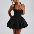 thumbnail image 4 of Vestido Halter Sin Mangas para Mujer, Informal, con Lazo, Espalda Descubierta, Corsé, Vestido de Fiesta con . Negro M, 4 of 10