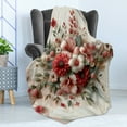 thumbnail image 3 of Ambesonne Flowers Fleece Throw Blanket Tender Floral Marble Print 50"x60" Pale Ruby and Laurel Green, 3 of 5